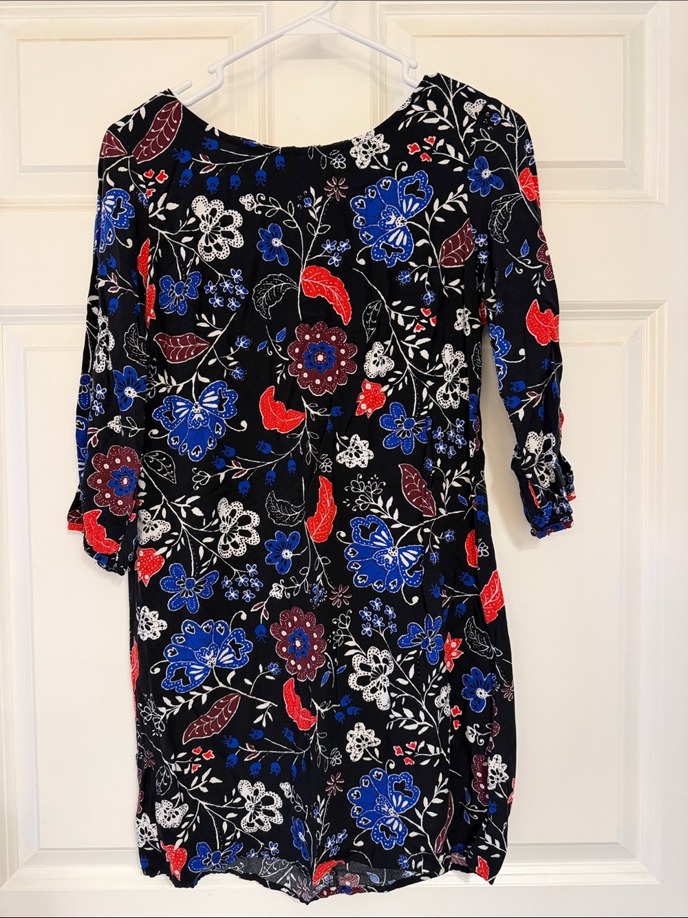 Old Navy Black Floral Long Sleeve Dress with Blue & Red Accents